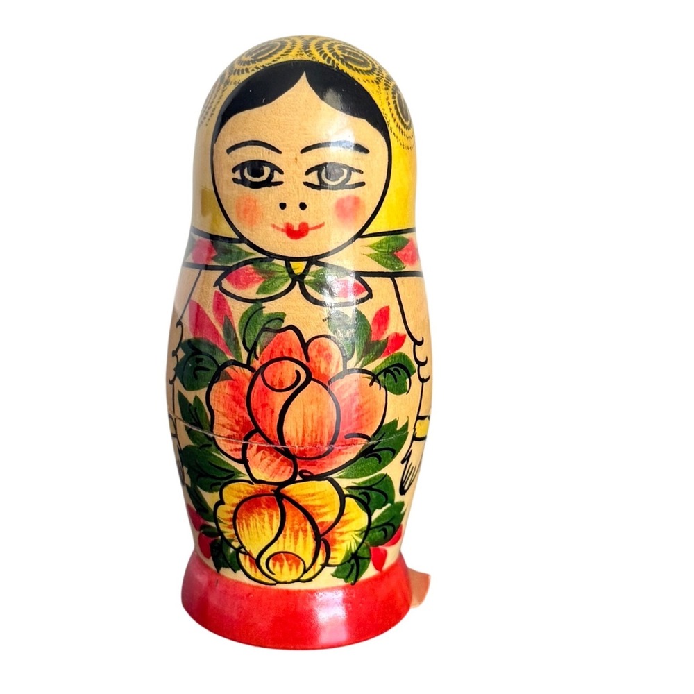Nesting Dolls 4.25in Multicolor Floral Hand Painted Russian Art Vintage Folk Art